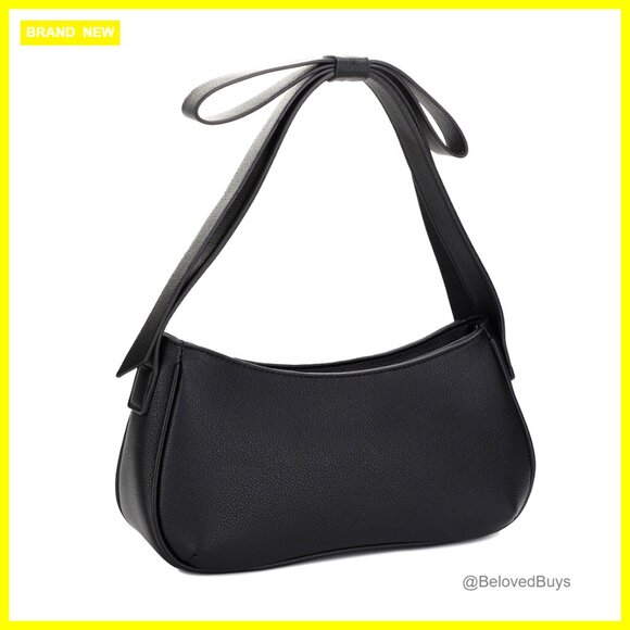 Handbags - Vegan Leather Shoulder Bag with Bow Strap, Compact Hobo Purse for Women
